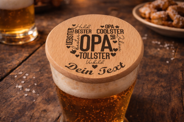 Bierdeckel aus Buchenholz – personalisiert für Opa