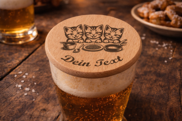 Bierdeckel aus Buchenholz – personalisiert mit Katzenmotiv