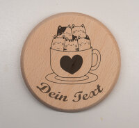 Bierdeckel aus Buchenholz – personalisiert mit Katzenmotiv