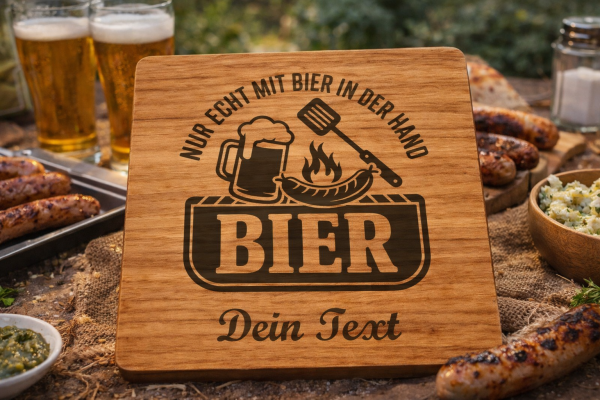 Personalisierter Untersetzer mit Filzrücken aus Eichenholz Bier