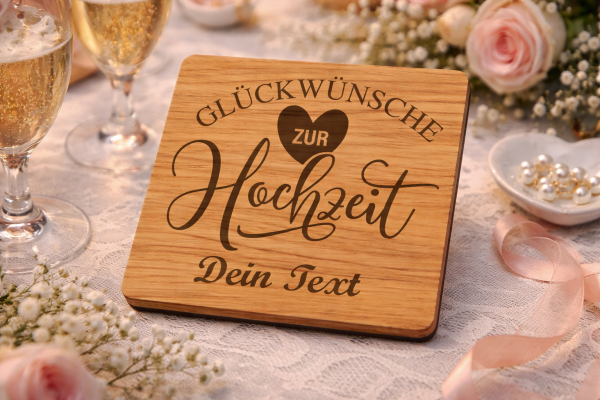 Personalisierter Untersetzer mit Filzrücken aus Eichenholz zur Hochzeit