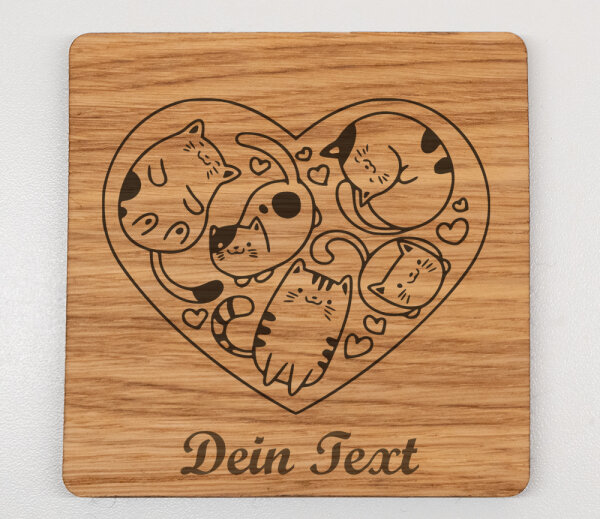 Personalisierter Untersetzer mit Filzrücken aus Eichenholz Katzen