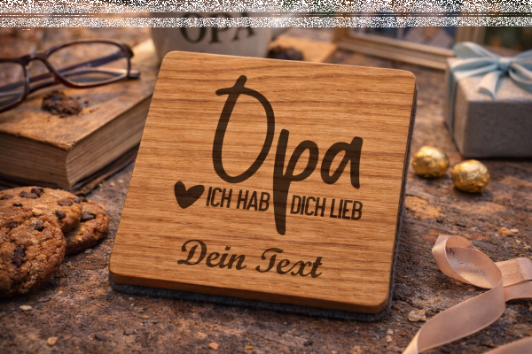 Personalisierter Untersetzer mit Filzrücken aus Eichenholz für Opa