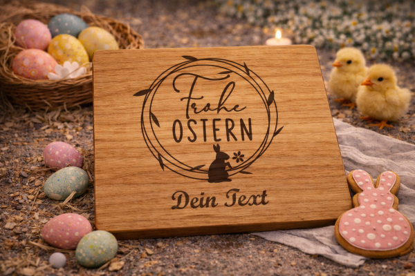 Personalisierter Untersetzer mit Filzrücken aus Eichenholz zu Ostern