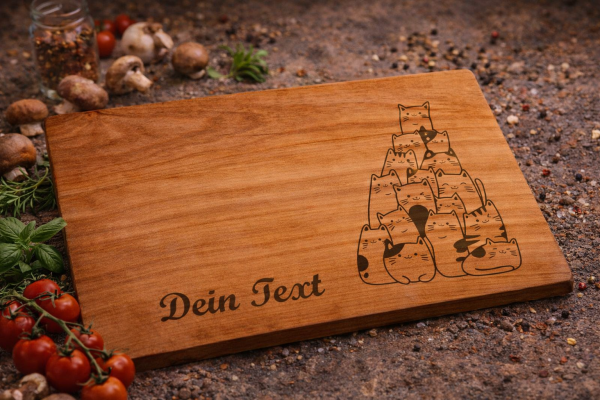 Personalisiertes Schneidebrett aus Kirsche geölt mit Katzen