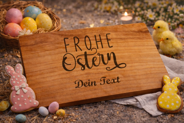 Personalisiertes Schneidebrett aus Kirsche geölt zu Ostern