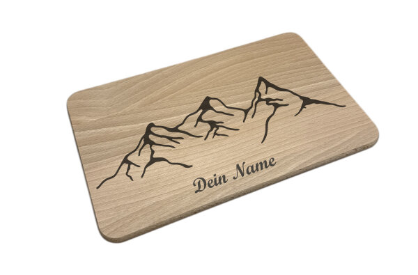 personalisiertes Schneidebrett aus Buchenholz Bergpanorama
